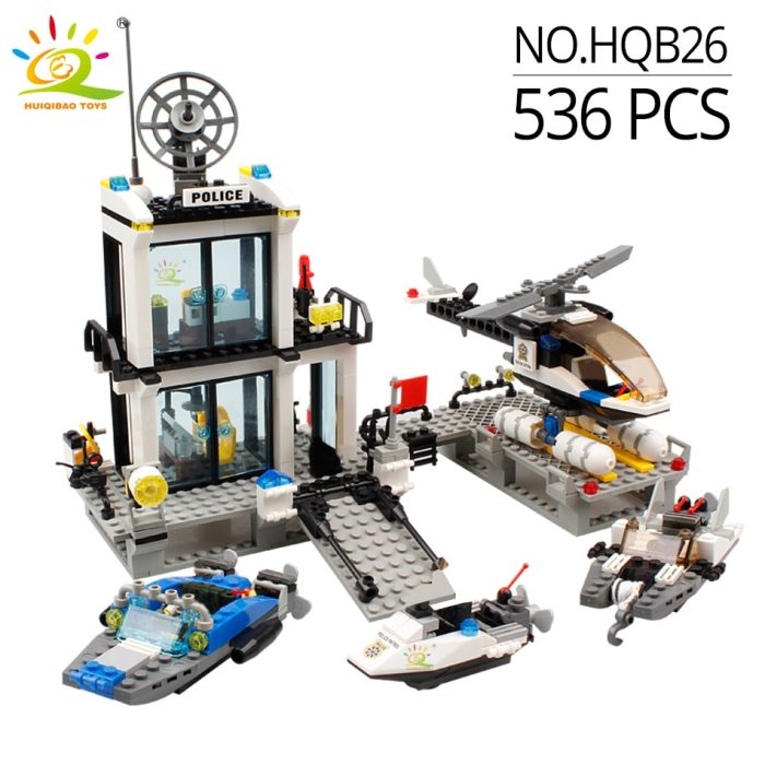 HUIQIBAO City Police Station Building Blocks Prison Truck Helicopter Boat with Policemen Construction Bricks Toys for 1 - LEPIN LEPIN Store