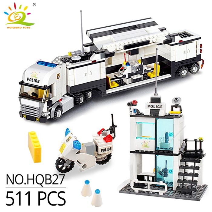 HUIQIBAO City Police Station Building Blocks Prison Truck Helicopter Boat with Policemen Construction Bricks Toys for 2 - LEPIN LEPIN Store