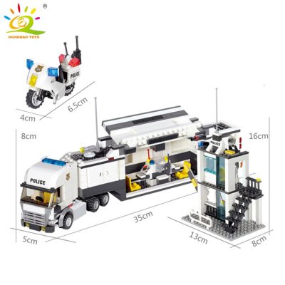 HUIQIBAO City Police Station Building Blocks Prison Truck Helicopter Boat with Policemen Construction Bricks Toys for 4 - LEPIN LEPIN Store