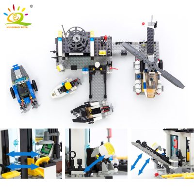 HUIQIBAO City Police Station Building Blocks Prison Truck Helicopter Boat with Policemen Construction Bricks Toys for 5 - LEPIN LEPIN Store