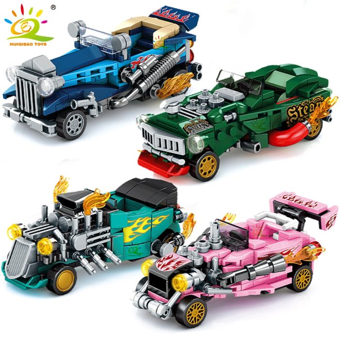 HUIQIBAO City Speed Champions Racing Car Building Blocks Pull Back Power Automobile Sport Vehicle Model Bricks - LEPIN LEPIN Store