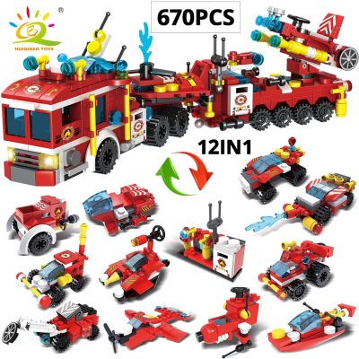 HUIQIBAO Fire Fighting Trucks Model Building Blocks City Firefight Team Plane Helicopter Car Boat Bricks Kit 1 - LEPIN LEPIN Store