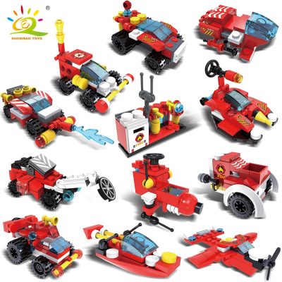 HUIQIBAO Fire Fighting Trucks Model Building Blocks City Firefight Team Plane Helicopter Car Boat Bricks Kit 2 - LEPIN LEPIN Store