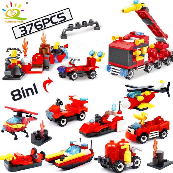 HUIQIBAO Fire Fighting Trucks Model Building Blocks City Firefight Team Plane Helicopter Car Boat Bricks Kit 4 - LEPIN LEPIN Store