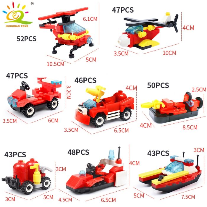 HUIQIBAO Fire Fighting Trucks Model Building Blocks City Firefight Team Plane Helicopter Car Boat Bricks Kit 5 - LEPIN LEPIN Store