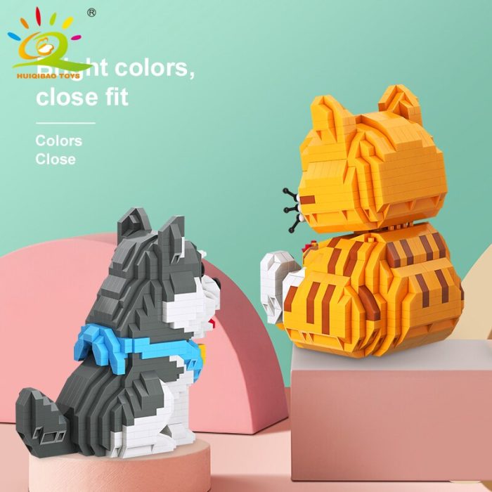 HUIQIBAO Husky Corgi Dog Orange Blue Cat Building Blocks Diamond Micro Small Bricks Cute Pet Animals 2 - LEPIN LEPIN Store