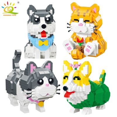 HUIQIBAO Husky Corgi Dog Orange Blue Cat Building Blocks Diamond Micro Small Bricks Cute Pet Animals - LEPIN LEPIN Store