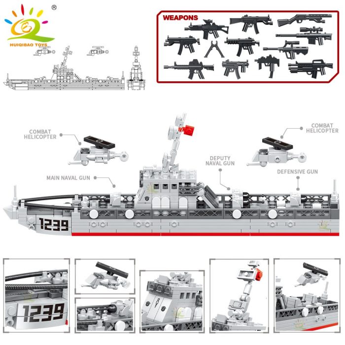 HUIQIBAO Military Army Fighter Airship Model Building Blocks Soldier Figures Weapon Modern Airplane Bricks Toys for 4 - LEPIN LEPIN Store