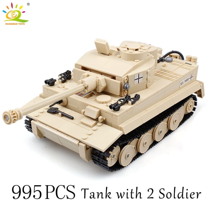 HUIQIBAO Military German Tiger Tank Classic Model Building Blocks with 2 WW2 Army Soldier Bricks Construction 4 - LEPIN LEPIN Store