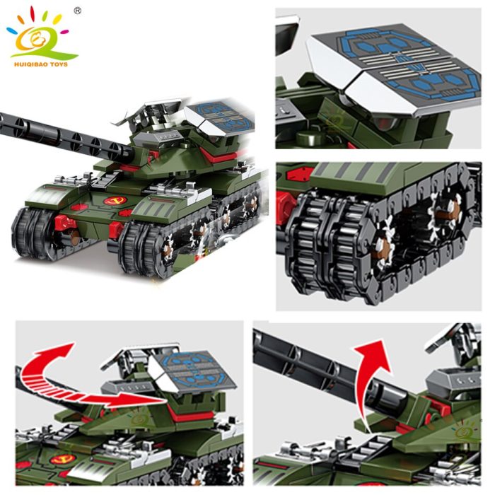 HUIQIBAO Military Tank 1083pcs 4in1 Building Blocks Set WW2 Truck Army Brick with 4 Soldier Figure 3 - LEPIN LEPIN Store