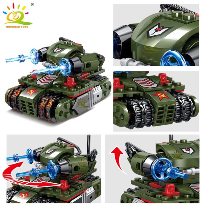 HUIQIBAO Military Tank 1083pcs 4in1 Building Blocks Set WW2 Truck Army Brick with 4 Soldier Figure 4 - LEPIN LEPIN Store