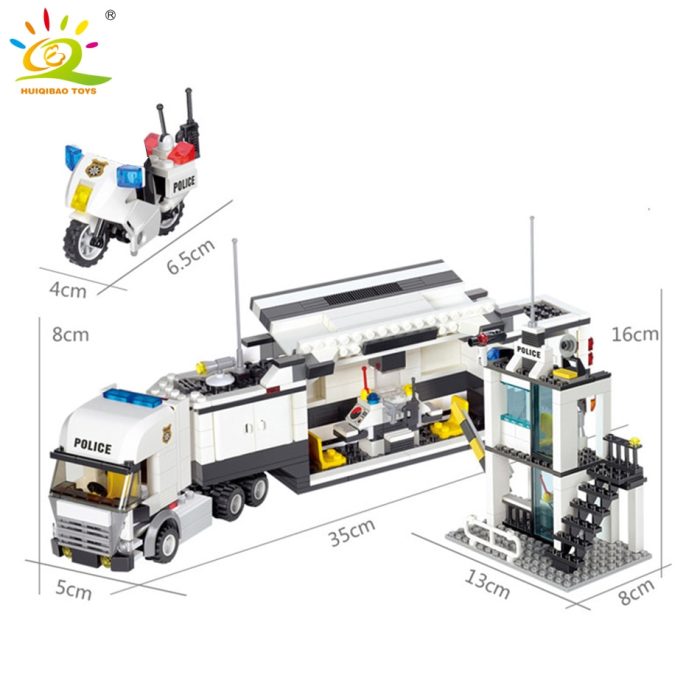 HUIQIBAO Police Station Prison Van Building Blocks Figures City Helicopter Truck Policeman Educational Bricks Toys For 4 - LEPIN LEPIN Store