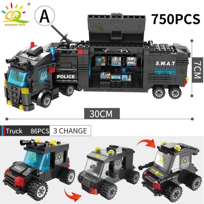 HUIQIBAO SWAT Police Station Truck Model Building Blocks City Machine Helicopter Car Figures Bricks Educational Toy 2 - LEPIN LEPIN Store