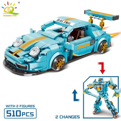 HUIQIBAO Speed Champions Auto Racing Car Building Blocks Transformation Robot Deformation Bricks Set Children Toys Kids 4 - LEPIN LEPIN Store