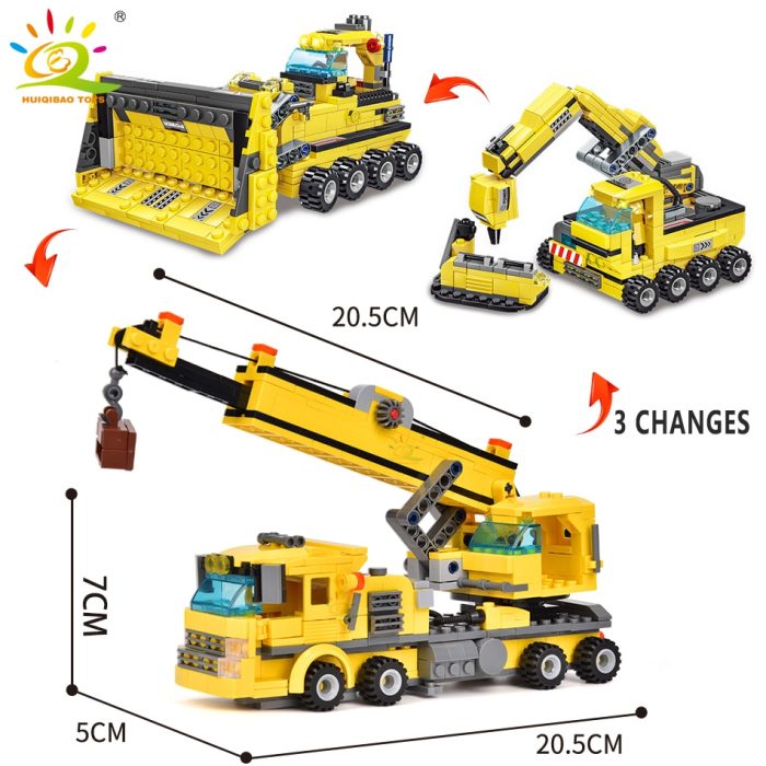 HUIQIBAO TOYS 693pcs 8in1 Engineering Truck Building Blocks Crane Bulldozer Car City Construction Bricks Set For 2 - LEPIN LEPIN Store