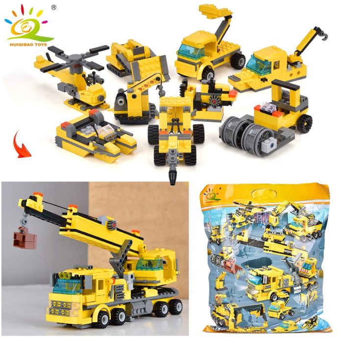 HUIQIBAO TOYS 693pcs 8in1 Engineering Truck Building Blocks Crane Bulldozer Car City Construction Bricks Set For 4 - LEPIN LEPIN Store