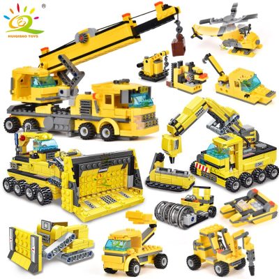 HUIQIBAO TOYS 693pcs 8in1 Engineering Truck Building Blocks Crane Bulldozer Car City Construction Bricks Set For - LEPIN LEPIN Store