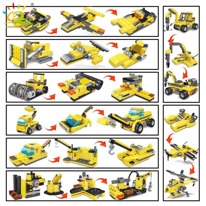 HUIQIBAO TOYS 693pcs 8in1 Engineering Truck Building Blocks Crane Bulldozer Car City Construction Bricks Set For 5 - LEPIN LEPIN Store