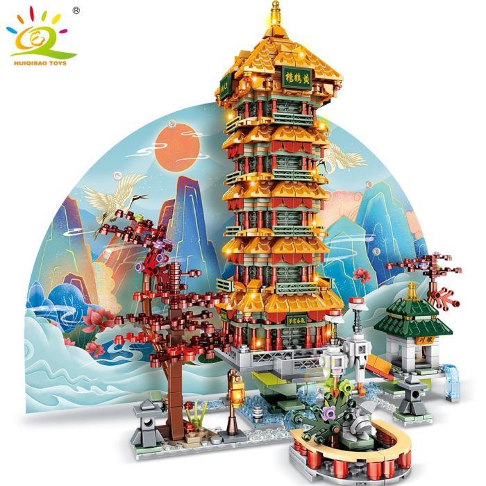 HUIQIBAO Yellow Crane Tower TengWang Pavilion Chinese Ancient Architecture Building Blocks City Street View Bricks Children - LEPIN LEPIN Store