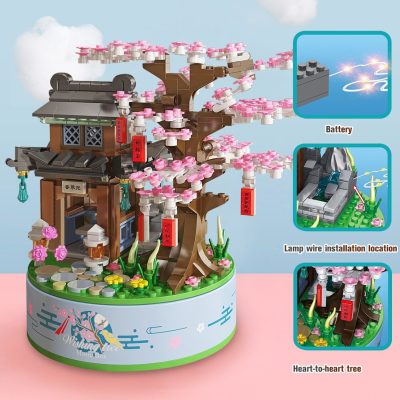 Japanese Sakura Tree House With Lighting Rotating Music Box Building Block City Street View Home Decor 2 - LEPIN LEPIN Store