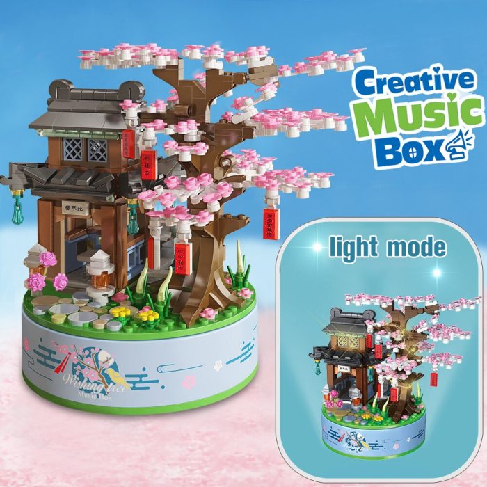 Japanese Sakura Tree House With Lighting Rotating Music Box Building Block City Street View Home Decor 4 - LEPIN LEPIN Store