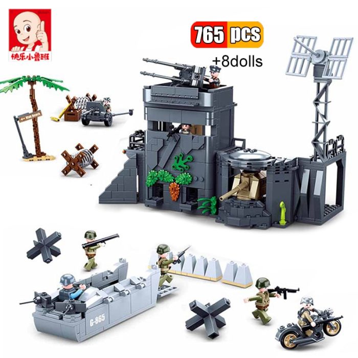 Sluban Tank Military German Atlantic Fort Building Blocks Army Chariot Soldier Landing Craft Shore Defense Toys - LEPIN LEPIN Store