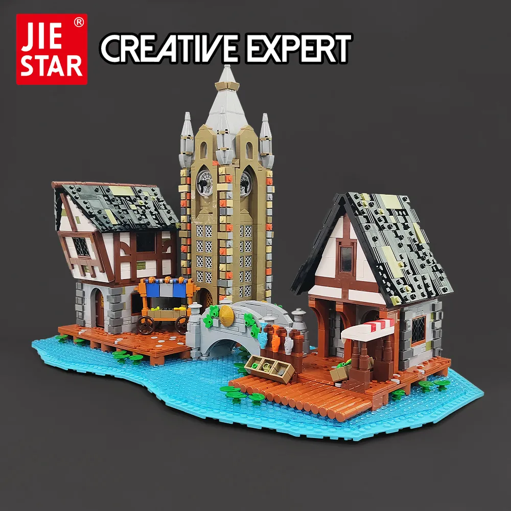 89150 Jiestar Creative Expert Ideas Moc Medieval Market City Street View Brick Modular House Building Blocks - LEPIN LEPIN Store