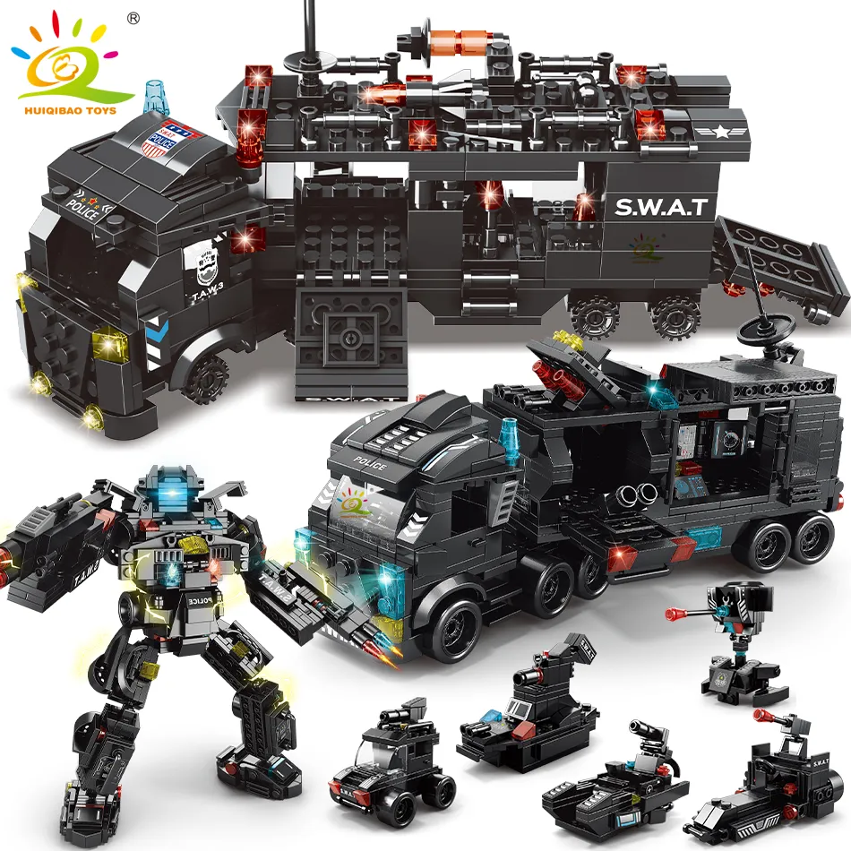 HUIQIBAO 454 585PCS 8in1 SWAT Police Command Truck Building Blocks City Helicopter Bricks Kit Educational Toys - LEPIN LEPIN Store