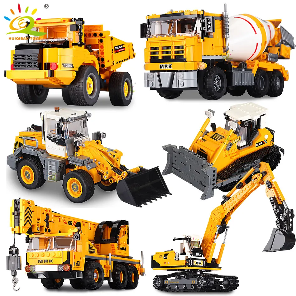 HUIQIBAO Engineering Truck Building Blocks Vehicle Excavator Bulldozer Crane Car Bricks City Construction Toys For Children - LEPIN LEPIN Store