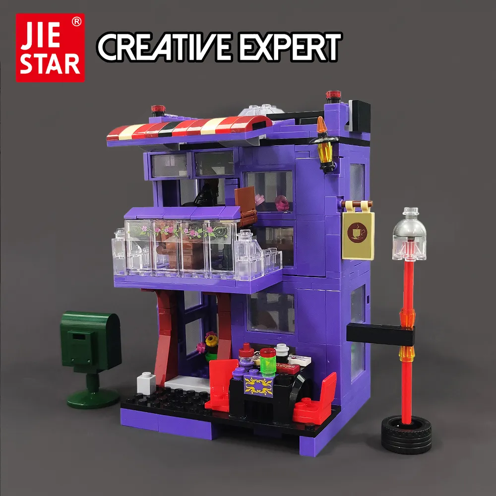 JJ9003 Jiestar Creative Expert Ideas Street View Moc Purple Cafe Shop Bricks Modular House Building Blocks - LEPIN LEPIN Store