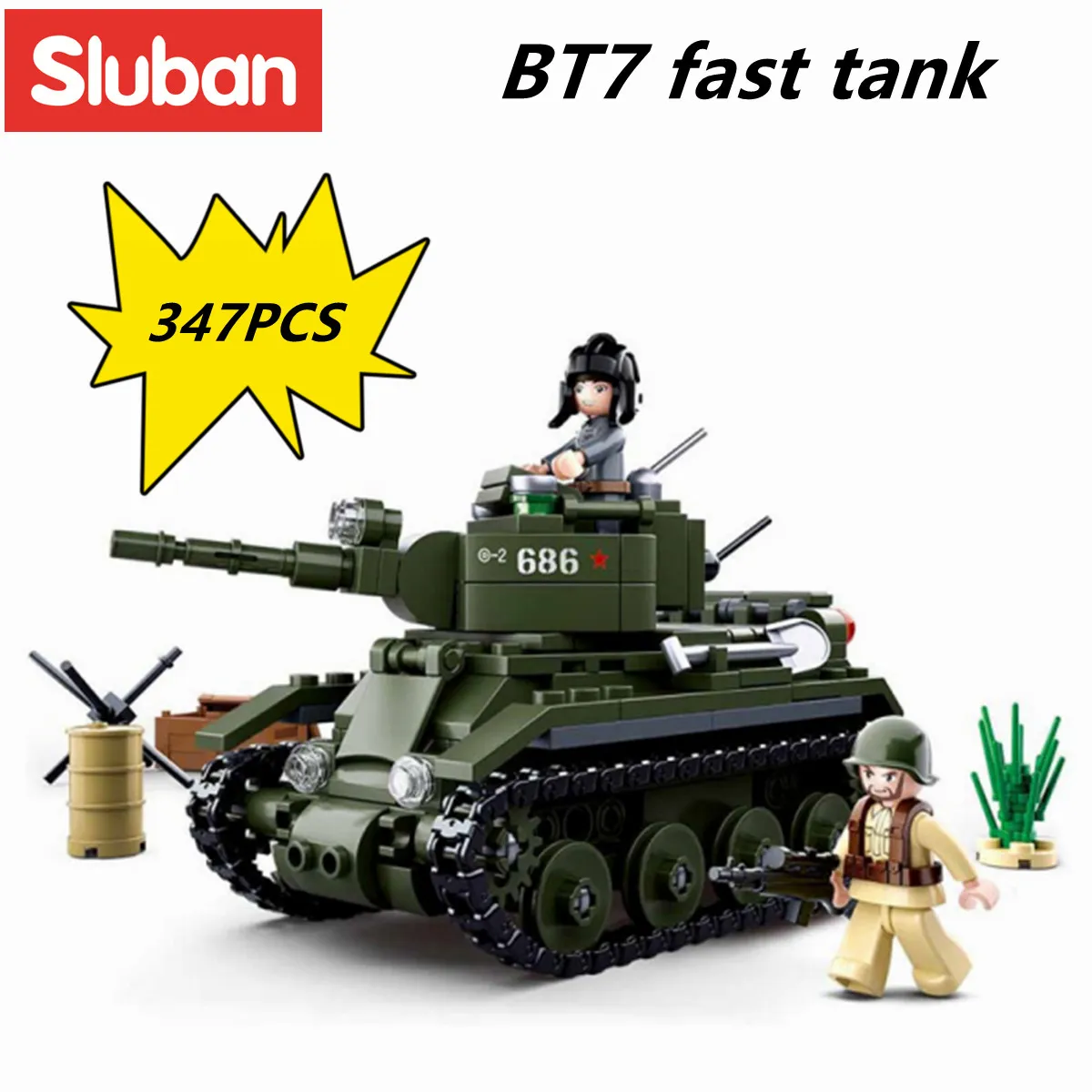 Sluban Building Block Toys WW2 Army BT7 Fast Tank 347PCS Bricks B0686 Military Construction Compatbile With - LEPIN LEPIN Store