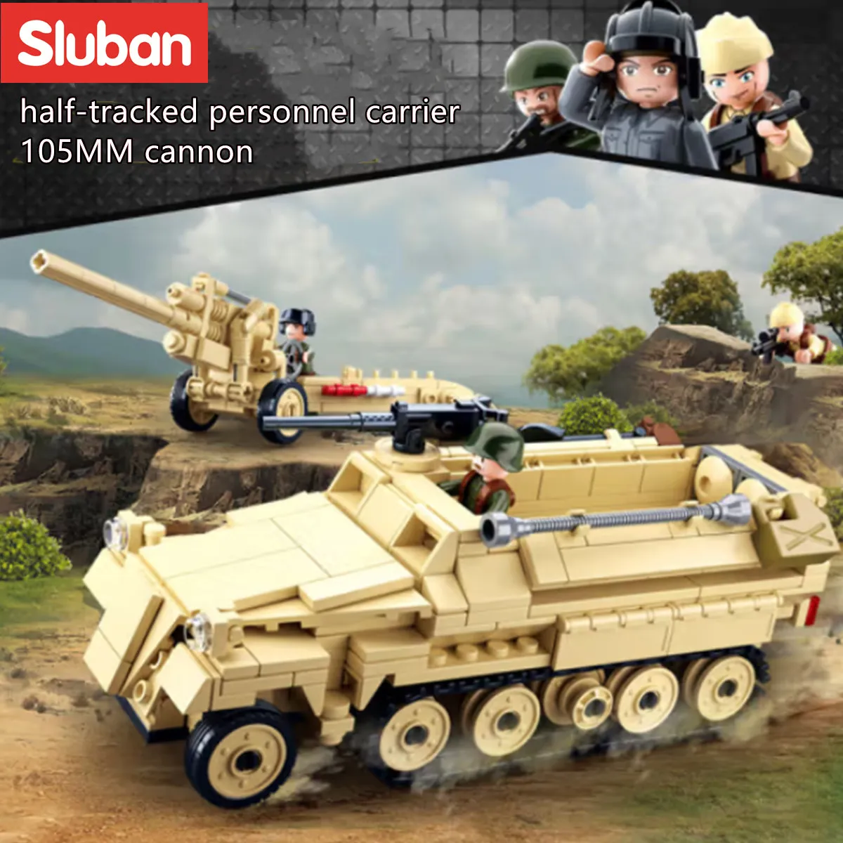 Sluban Building Block Toys WW2 Army SDKFZ251 Half Track Cannon 460PCS Bricks B0695 Military Construction Fit - LEPIN LEPIN Store