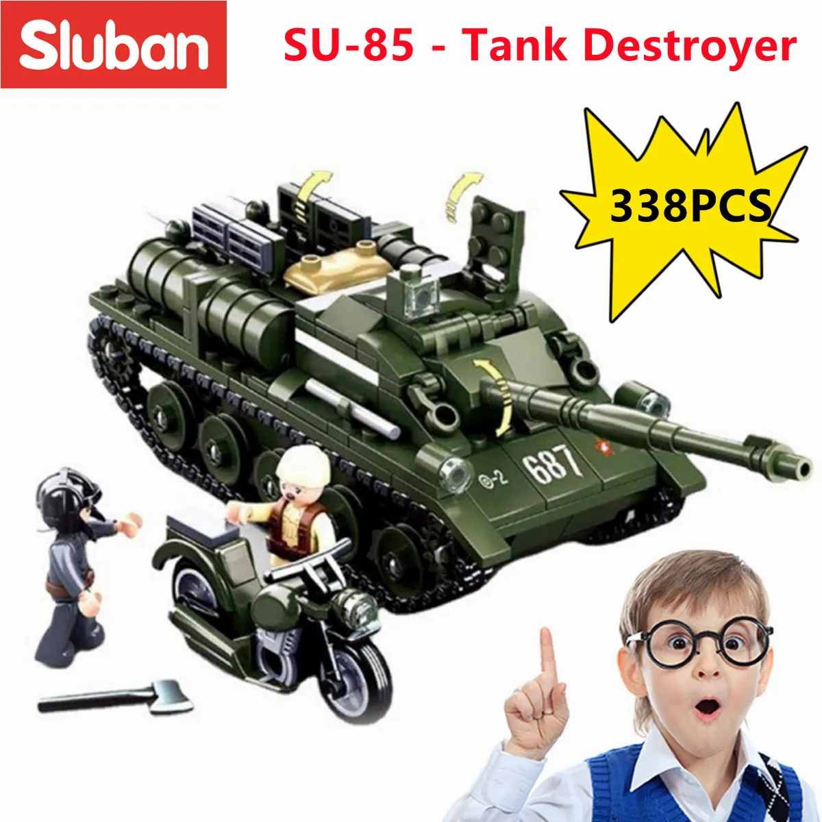 Sluban Building Block Toys WW2 Army SU85 Tank Destroyer 338PCS Bricks B0687 Military Construction Compatbile With - LEPIN LEPIN Store