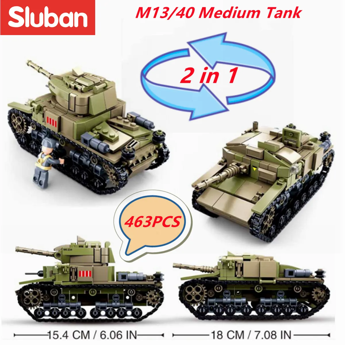 Sluban Building Block Toys WW2 M14 41 Medium Tank 463PCS Bricks B0711 Military Construction Compatbile With - LEPIN LEPIN Store