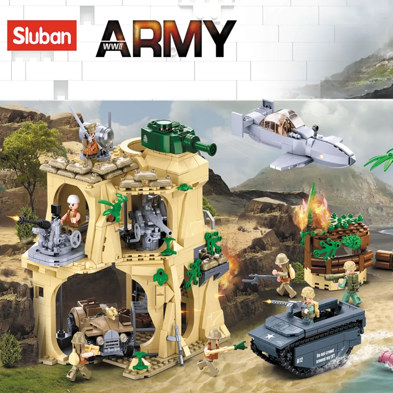 Sluban Building Block Toys World War 2 B1111 Battle Of IWO JIMA 1124PCS Bricks Fort Rockery - LEPIN LEPIN Store